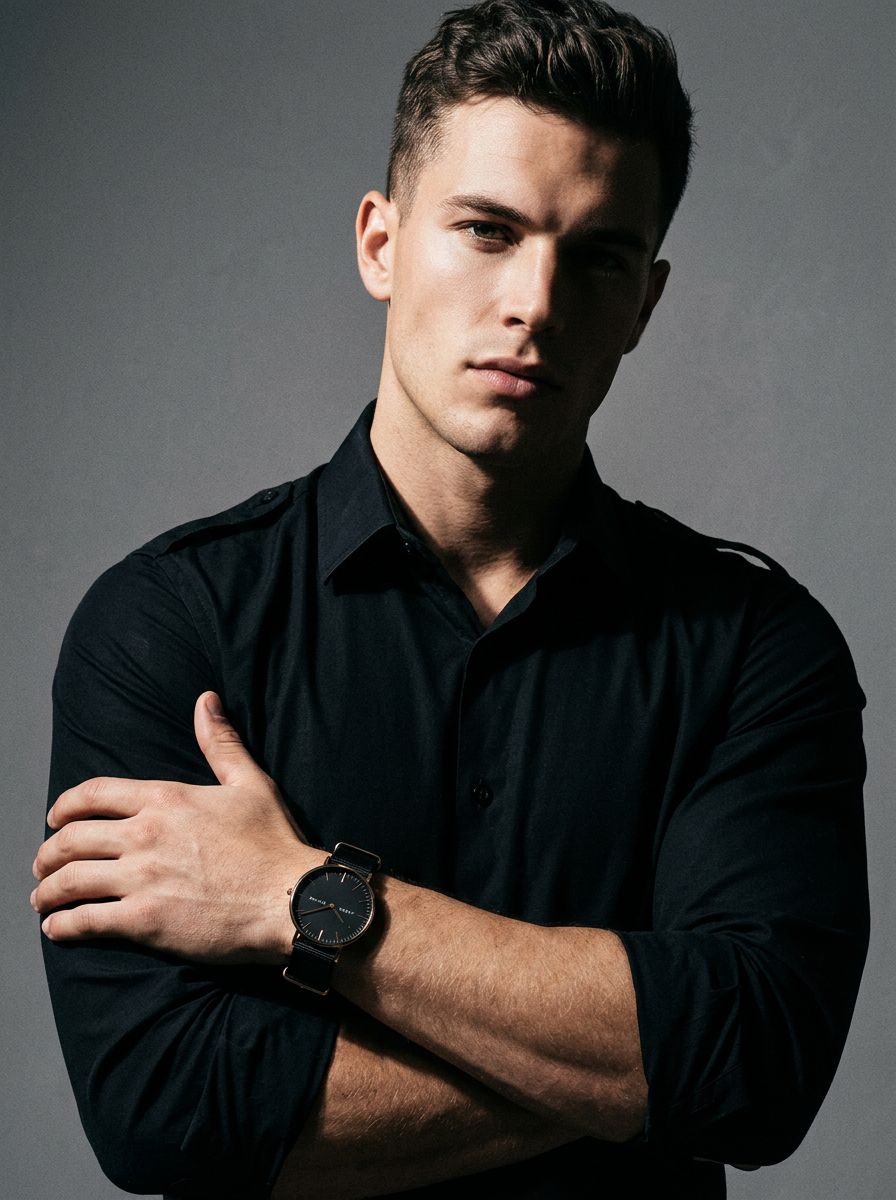 Portrait with the black 40 mm watch