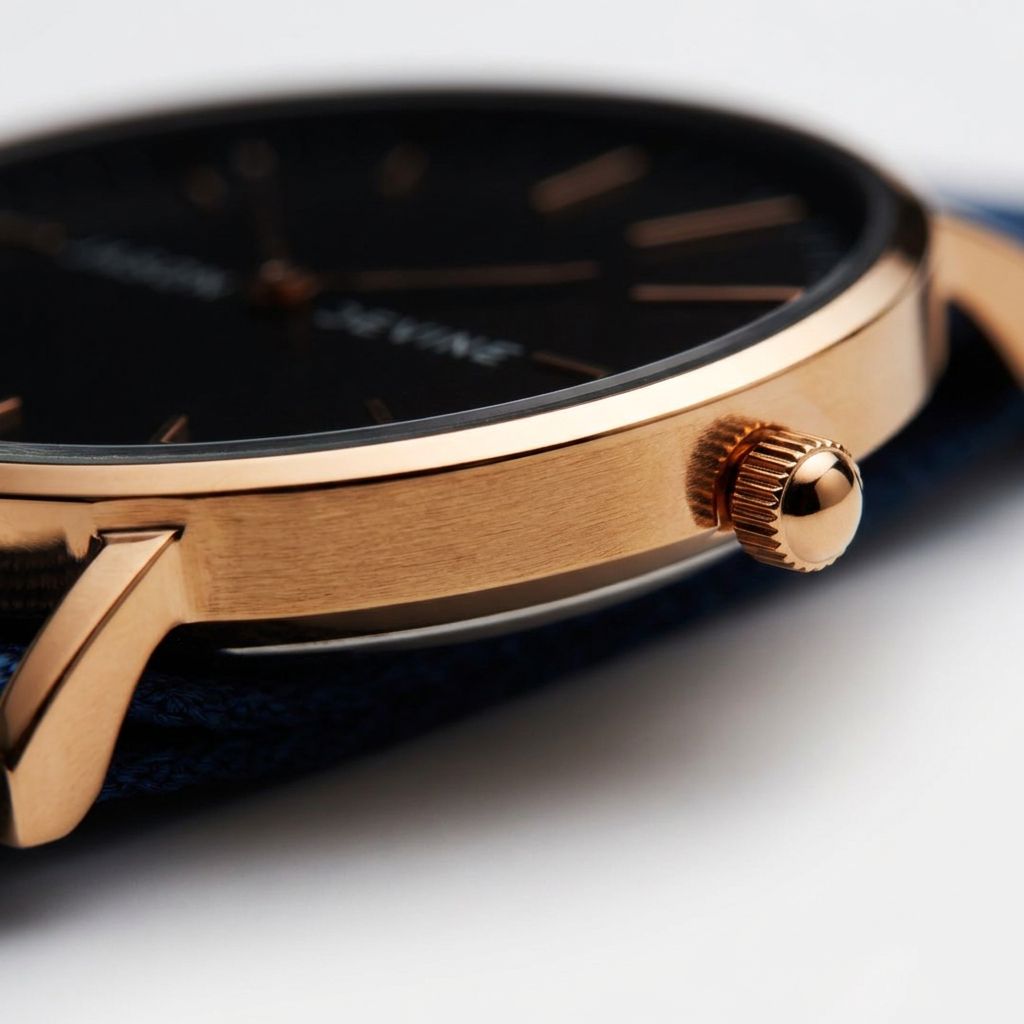 Makro von Gehäuse und Krone in Rose Gold