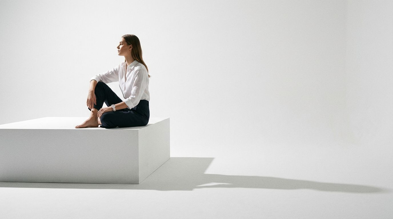 Seated woman wearing the white 36 mm